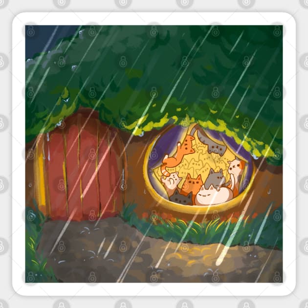 Rainy Cozy Day with Kitties Sticker by vooolatility